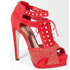 ❤️ Bebe Veronika Red Suede Studded Heels ❤️